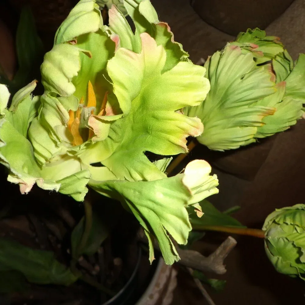 Lot of 8 Faux Long Stem Flowers Greenish Bendable Stems Realistic Looking